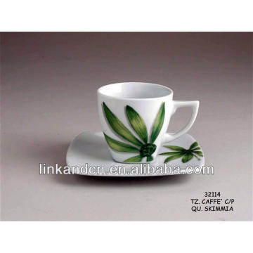 KC-03014green o copo de café do decalque do leafage com saucer, caneca de café quente da venda,